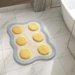 Fancy Cream Bath Mat – Soft, Absorbent, Non-Slip Bathroom Rug with Modern Blue Border Design – 20"x32"