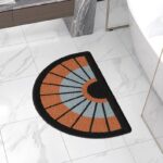 Orange & Black Half-Round Bath Mat – Soft, Absorbent, Non-Slip Bathroom Rug – Modern SemiCircle Design - 18"x30"