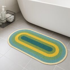 Blue Rainbow Bath Runner Mat – Soft, Absorbent, Non-Slip Bathroom Rug with Pastel Design – 24"x24"