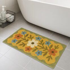 Boho Floral Bath Runner Mat – Soft, Absorbent, Non-Slip Bathroom Rug with Garden-Inspired Design – 20"x37"