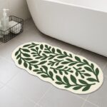 Green Leaf Bath Runner Mat – Soft, Absorbent, Non-Slip Bathroom Rug – 16"x47"